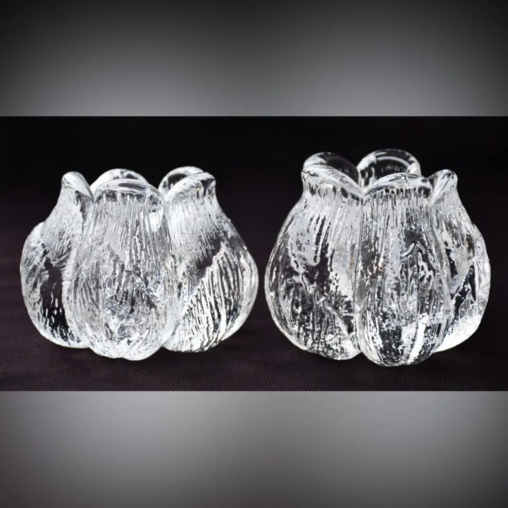 Kosta Boda Pair of Rosebud Crystal Taper Candle Holders